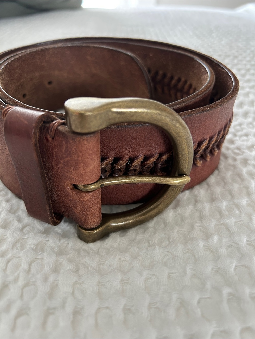 Ralph Lauren Brown Leather Belt with Braided Detail and Brass Buckle